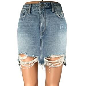 Lovers and Friends Blue Distressed Cut Off Frayed Mini Denim Jean Skirt Size 28